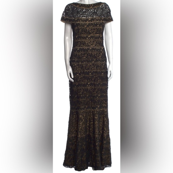 Jovani Black and Cream Lace Maxi Dress - Evening Gown - Size 10 - Picture 2 of 16